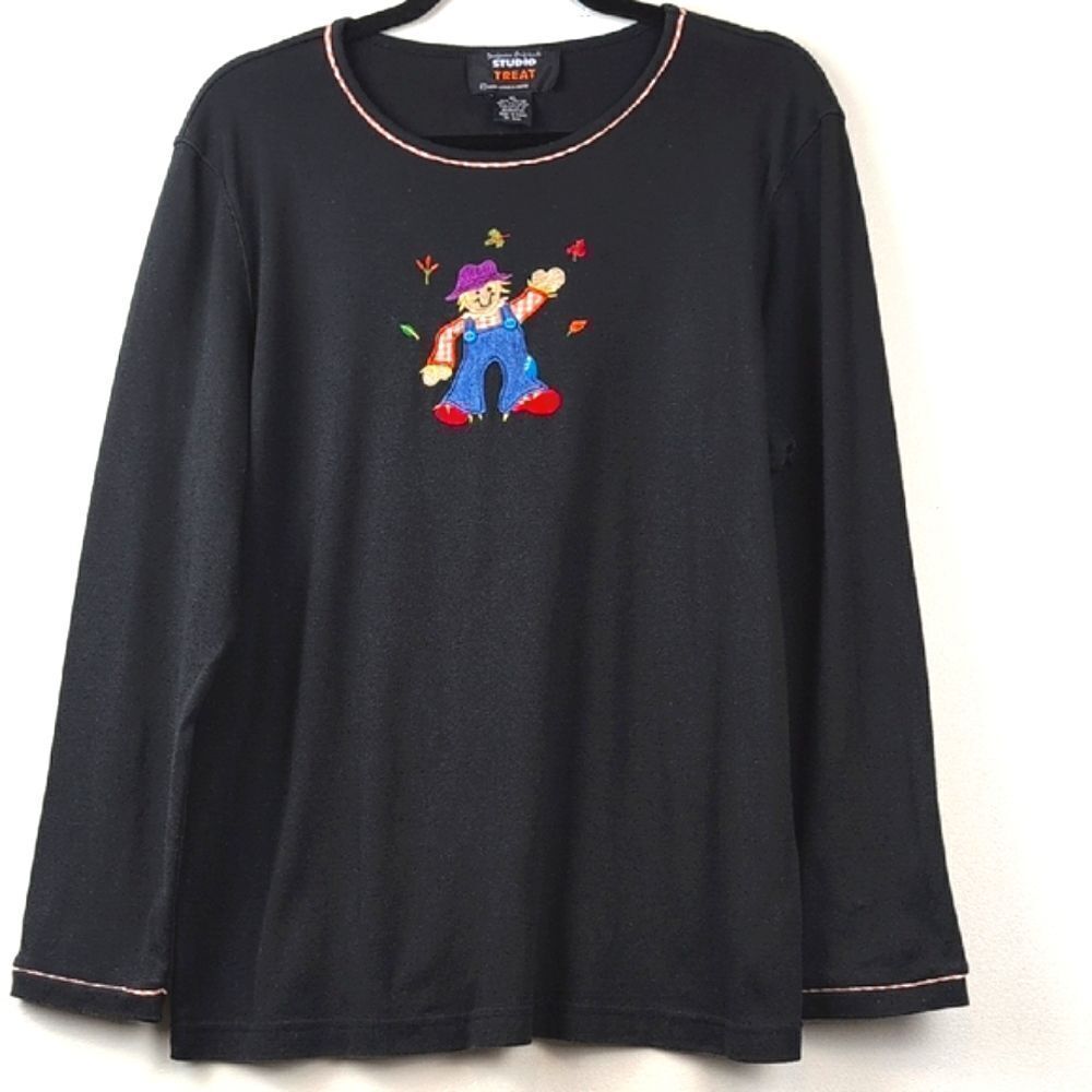 Designers Originals Studio Treat Appliqued Scarecrow Fall Leaves Top Size XL